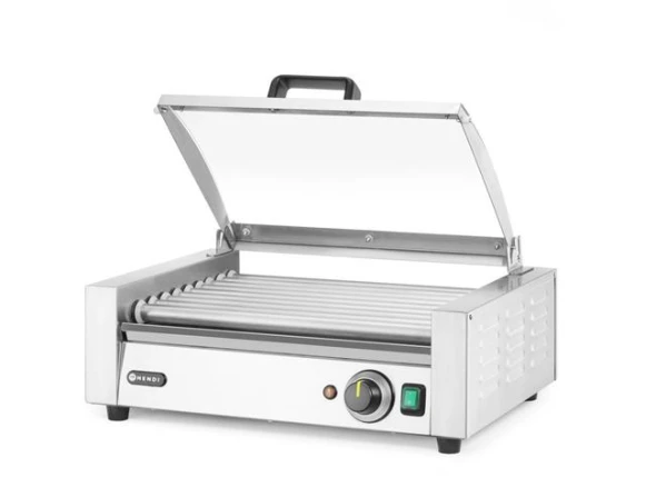 Podgrzewacz rolkowy do parówek jednostrefowy, z energooszczędną pokrywą, HENDI, 9 rolek, 230V/790W, 566x450x(H)259mm