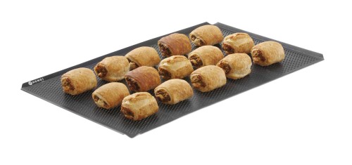 Przejdź do produktu Blacha wypiekowa perforowana, z powłoką nieprzywierającą, z 4 rantami, HENDI, czarny, 600x400x(H)10mm, Prostokątny