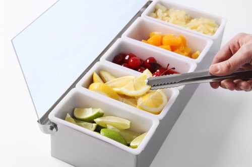 Przejdź do produktu Pojemnik barmański na dodatki do drinków, BarUp, 5 kontenerów, 375x140x(H)90mm