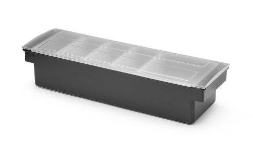 Przejdź do produktu Pojemnik barmański na dodatki do drinków - 5 wkładów, BarUp, czarny, 480x150x(H)100mm