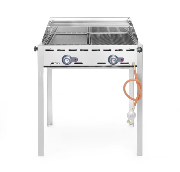 Grill Green Fire 2-palnikowy, HENDI, Profi Line, Emaliowana patelnia żeliwna i ruszt GN 1/1, 11,6kW