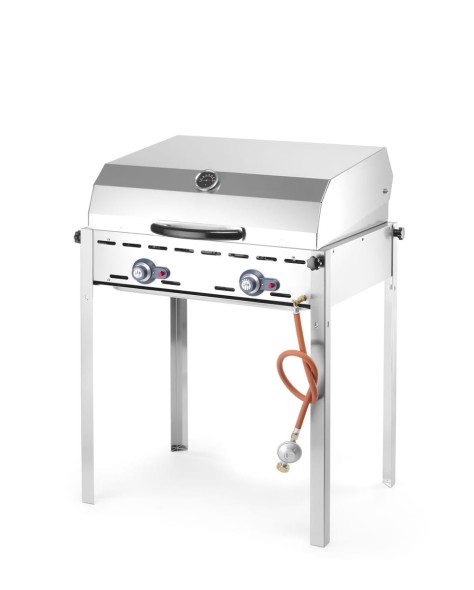 Grill Green Fire 2-palnikowy, HENDI, Profi Line, Emaliowana patelnia żeliwna i ruszt GN 1/1, 11,6kW