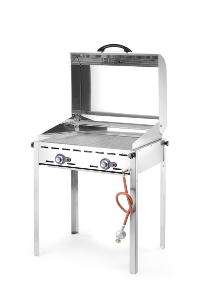 Grill Green Fire 2-palnikowy, HENDI, Profi Line, Emaliowana patelnia żeliwna i ruszt GN 1/1, 11,6kW