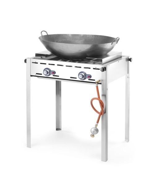 Grill Green Fire 2-palnikowy, HENDI, Profi Line, Emaliowana patelnia żeliwna i ruszt GN 1/1, 11,6kW