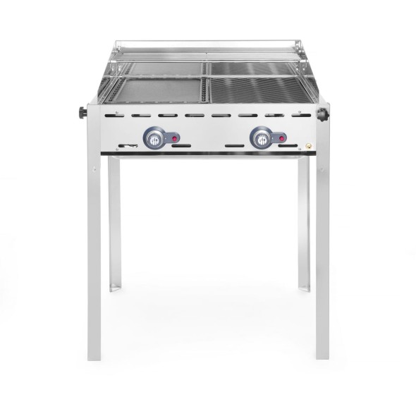 Grill Green Fire 2-palnikowy, HENDI, Profi Line, Emaliowana patelnia żeliwna i ruszt GN 1/1, 11,6kW