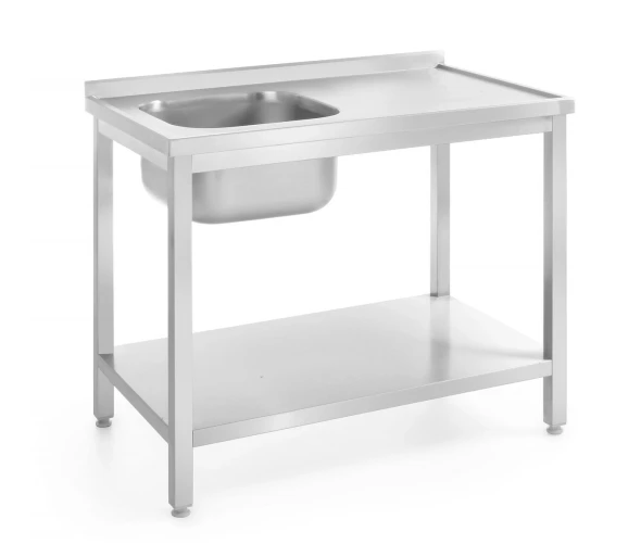 Stół ze zlewem i półką – skręcany, HENDI, Profi Line, komora po lewej, 1000x600x(H)850mm