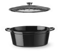 Garnek żeliwny emaliowany, HENDI, 6,88L, czarny, 405x255x(H)134mm, Owalny Wariant podstawowy
