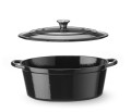 Garnek żeliwny emaliowany, HENDI, 6,88L, czarny, 405x255x(H)134mm, Owalny Wariant podstawowy