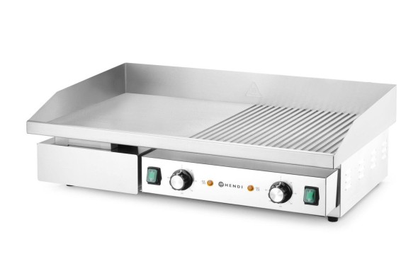 Płyta grillowa w połowie żebrowana, HENDI, Budget Line, 1/2 gładka, 1/2 ryflowana, 400V/4400W, 720x460x(H)241mm